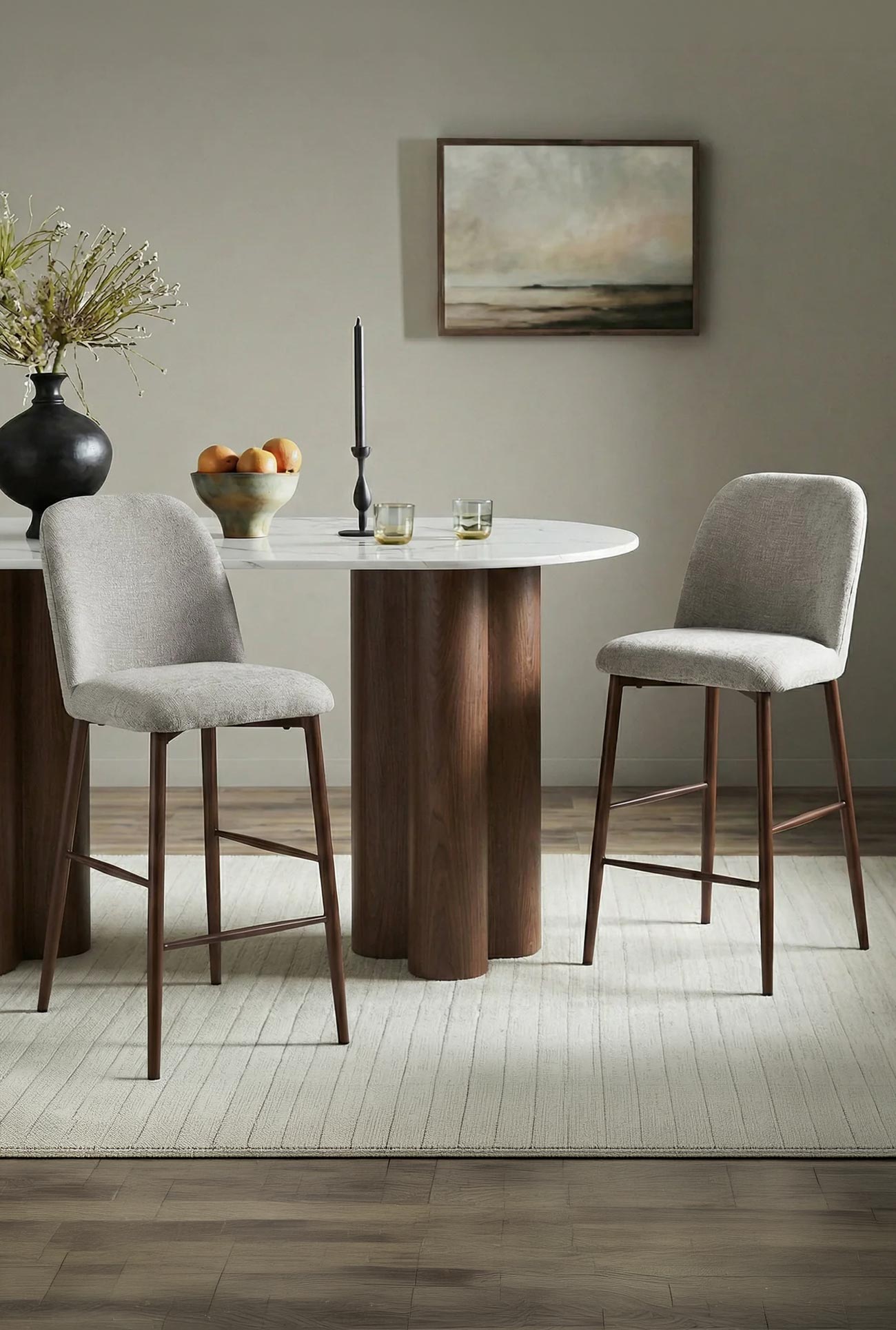 SELIA - Chaises et tabourets en tissu pieds couleur bois foncé - Mobilier Deco