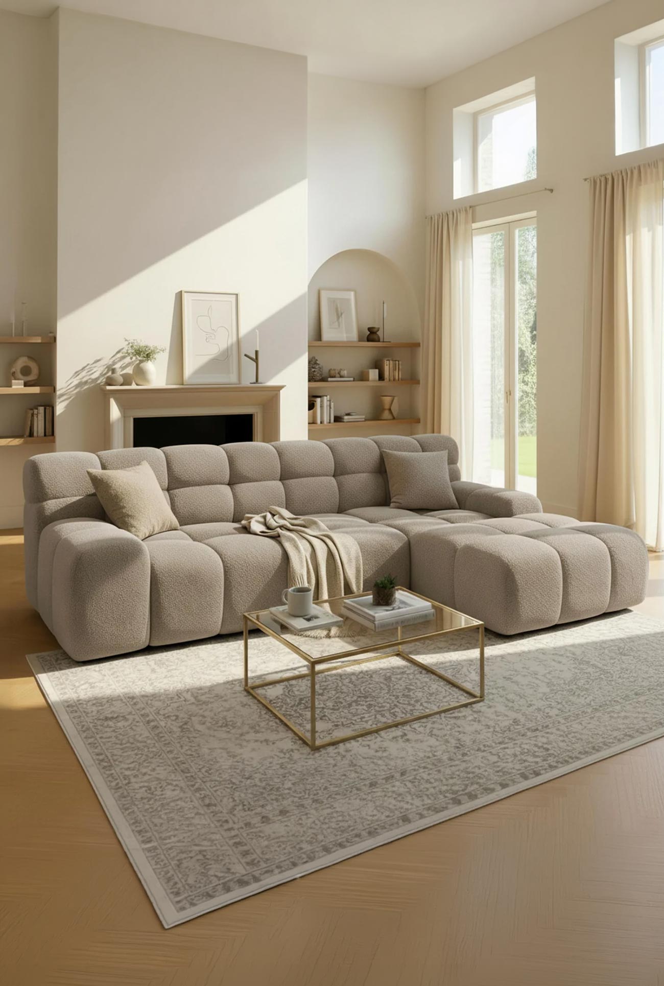SERENA - Canapés d'angle en tissu bouclette - Mobilier Deco