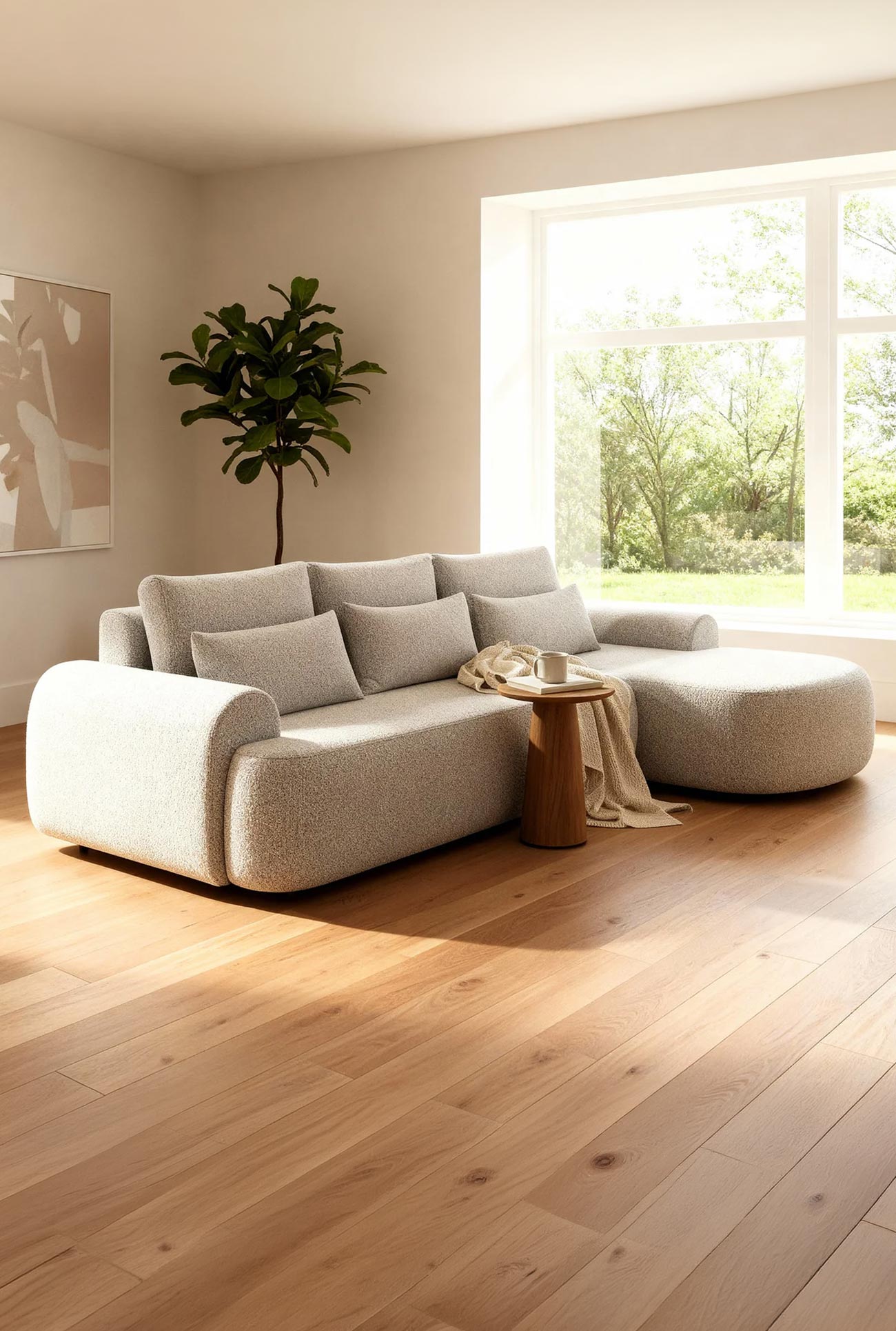 TAYLA - Canapés d'angle convertibles avec coffre en tissu bouclette - Mobilier Deco