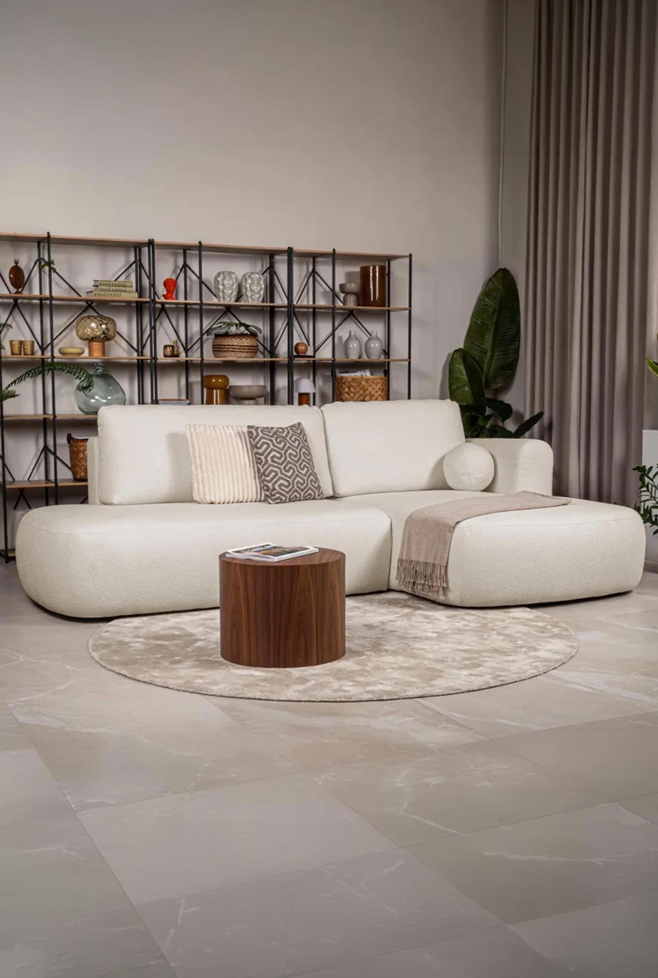 TYLAN - Canapés d'angle convertible en tissu bouclette - Mobilier Deco