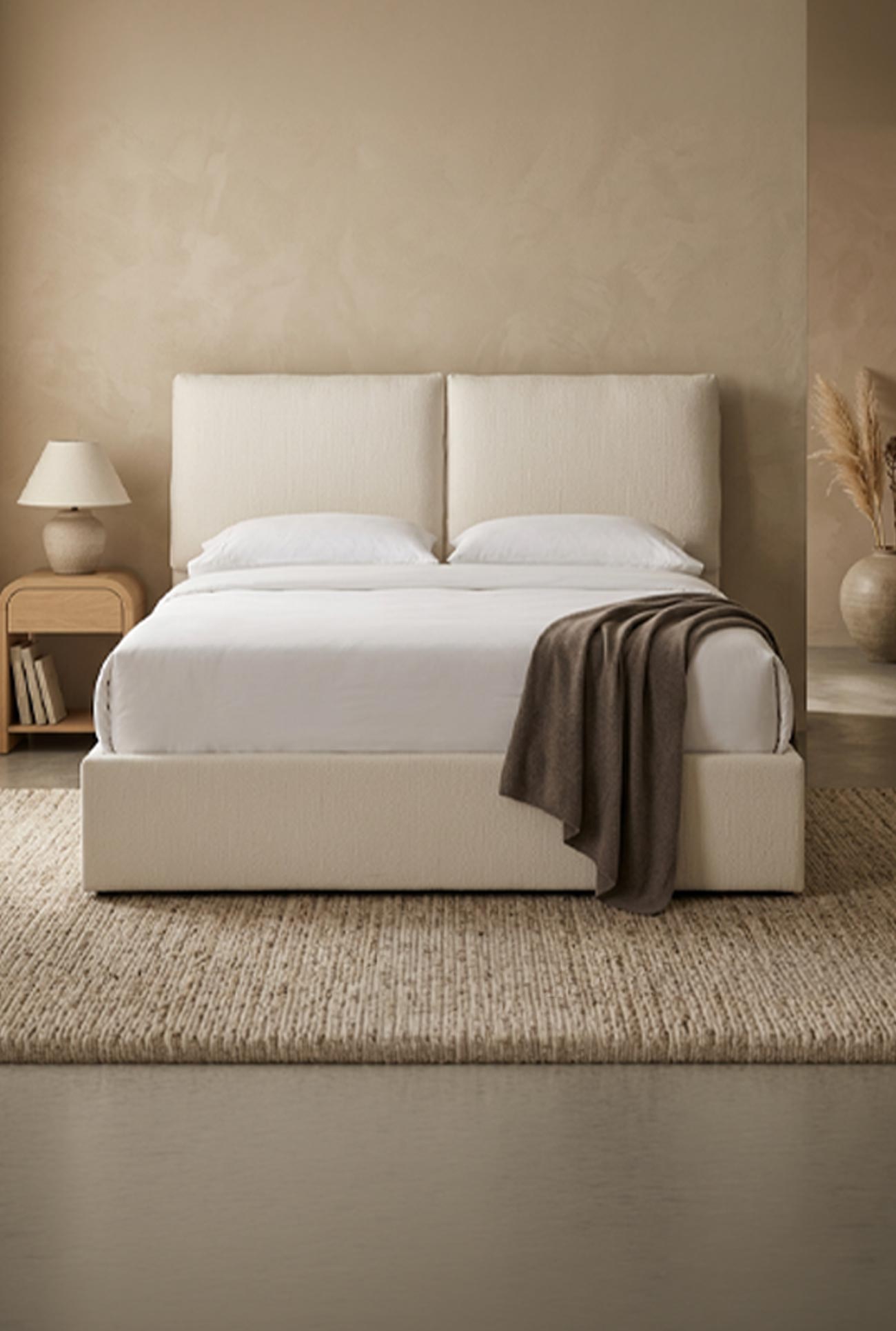 ZYRA - Lits doubles en tissu beige avec coffre - Mobilier Deco