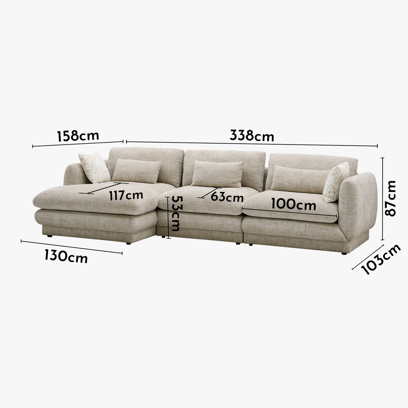 KENDAL Canapé d'angle en tissu taupe - Angle gauche