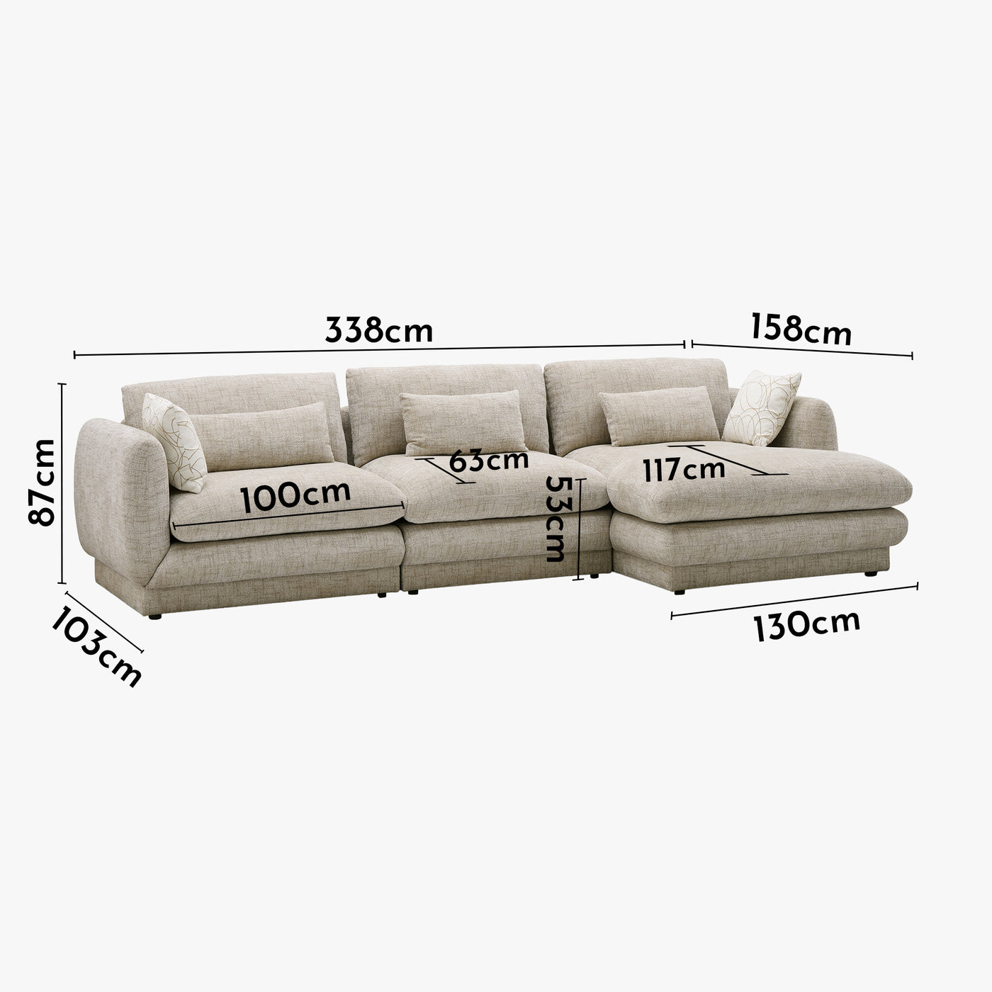 KENDAL Canapé d'angle en tissu taupe - Angle droit