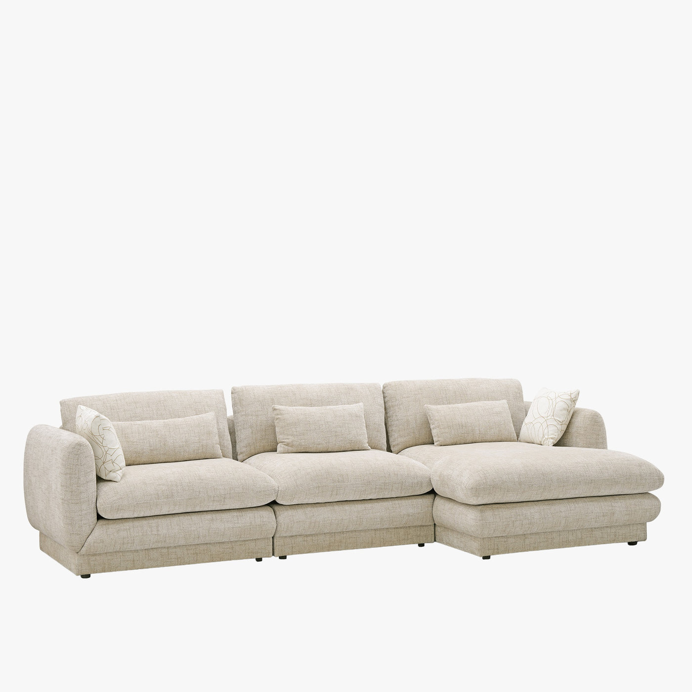 KENDAL Canapé d'angle en tissu beige - Angle droit