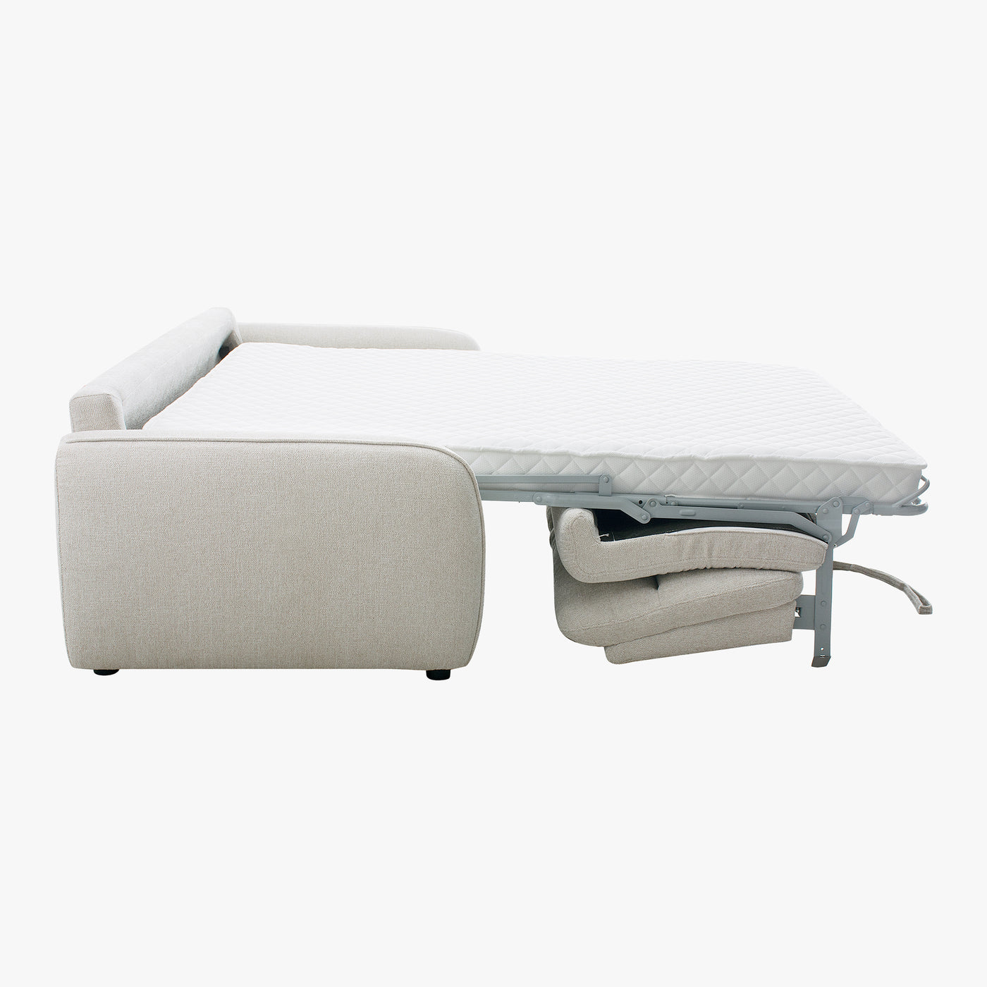 canapé 3 places convertible avec matelas intégré en tissu blanc écru