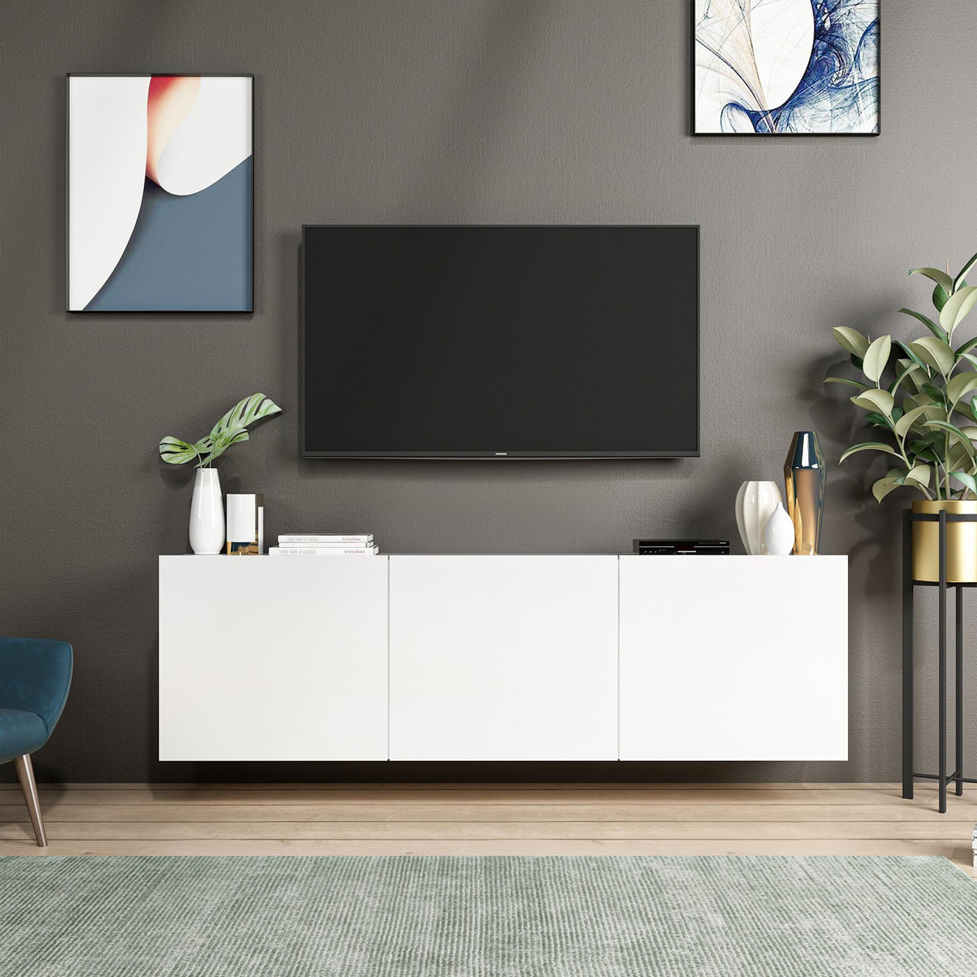 RONA Meuble TV 3 portes blanc