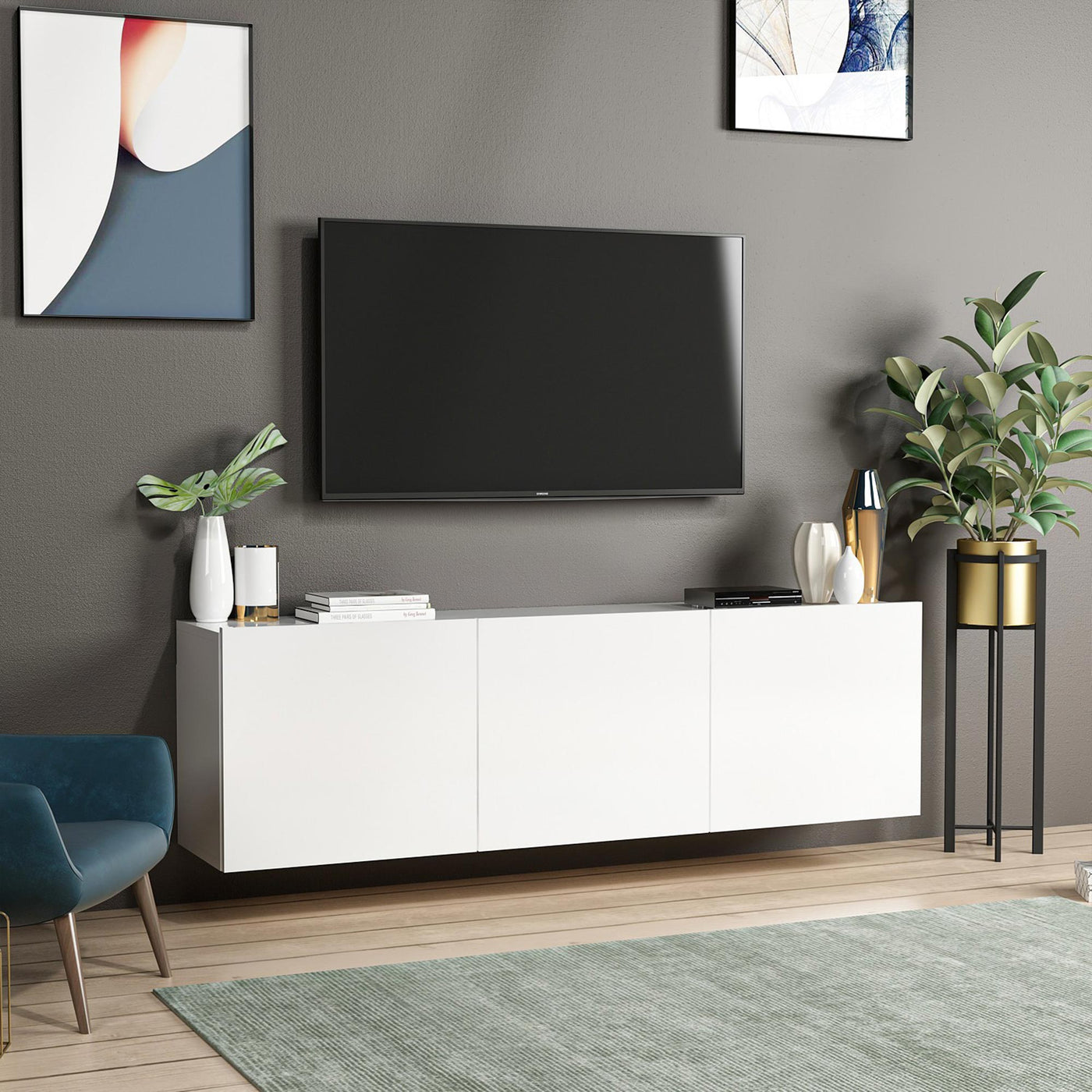 RONA Meuble TV 3 portes blanc