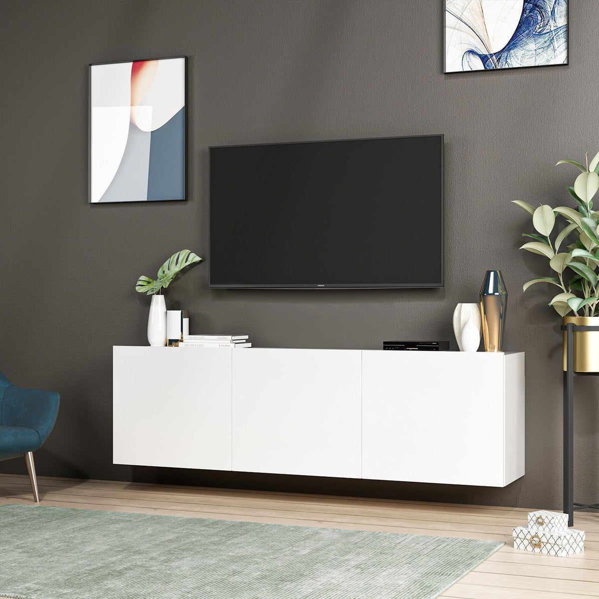 RONA Meuble TV 3 portes blanc