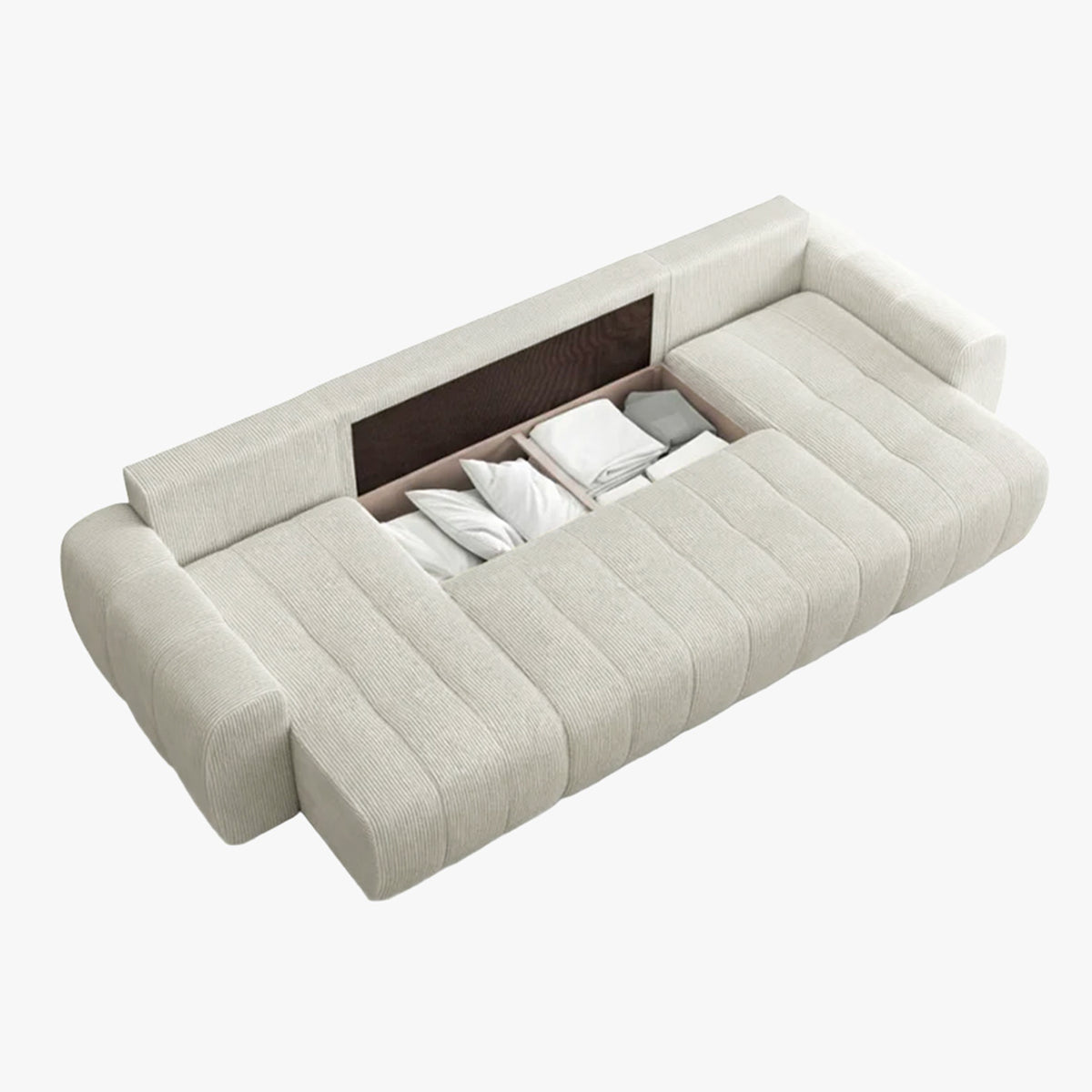ALYA XL Canapé panoramique convertible avec coffre en velours côtelé beige - Canapés panoramiques - Mobilier Deco