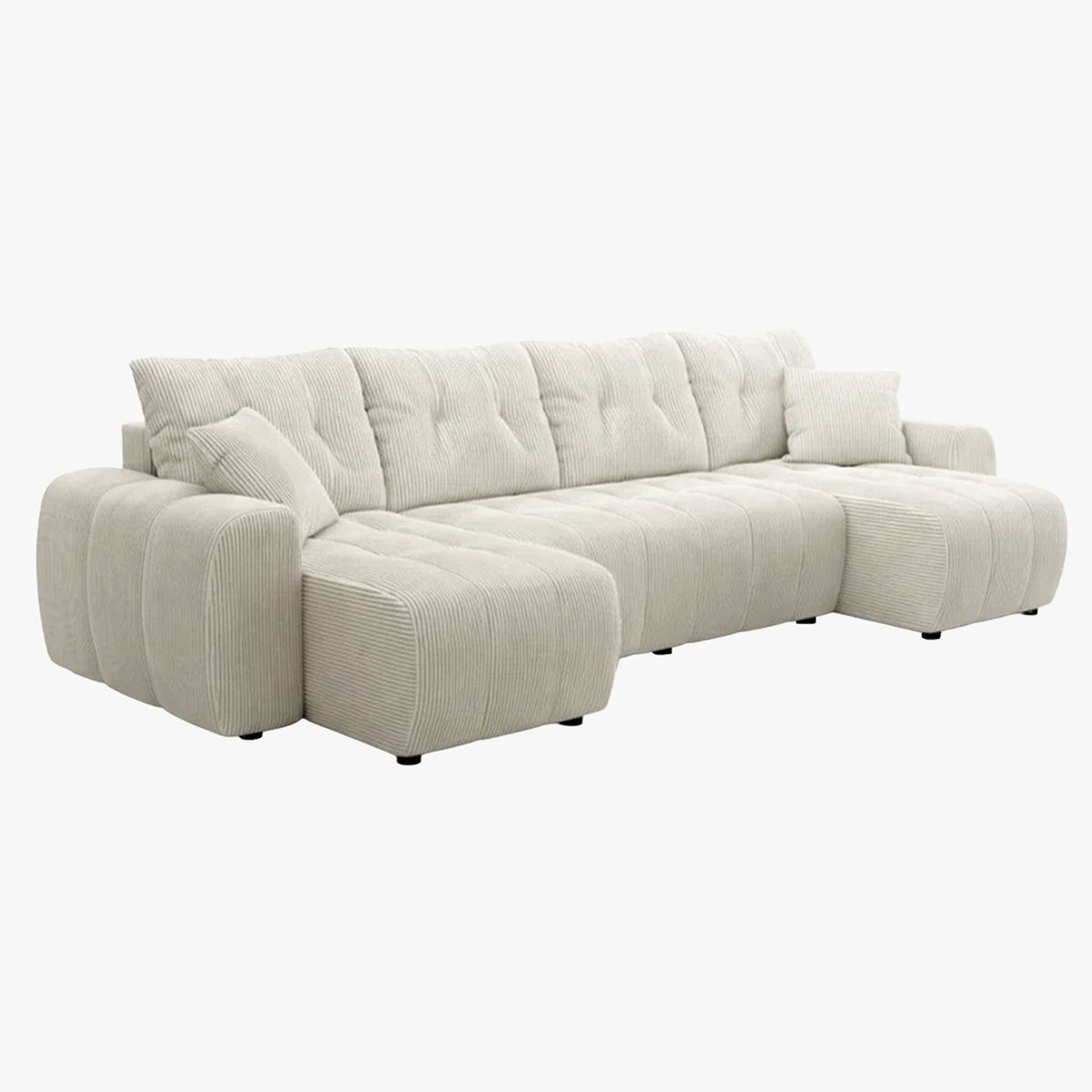 ALYA XL Canapé panoramique convertible avec coffre en velours côtelé beige - Canapés panoramiques - Mobilier Deco