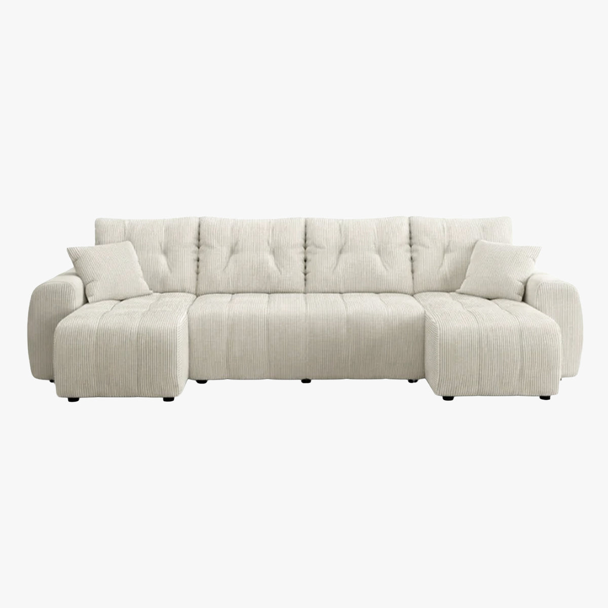 ALYA XL Canapé panoramique convertible avec coffre en velours côtelé beige - Canapés panoramiques - Mobilier Deco