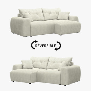 ALYA Canapé d'angle convertible et réversible avec coffre en velours côtelé beige