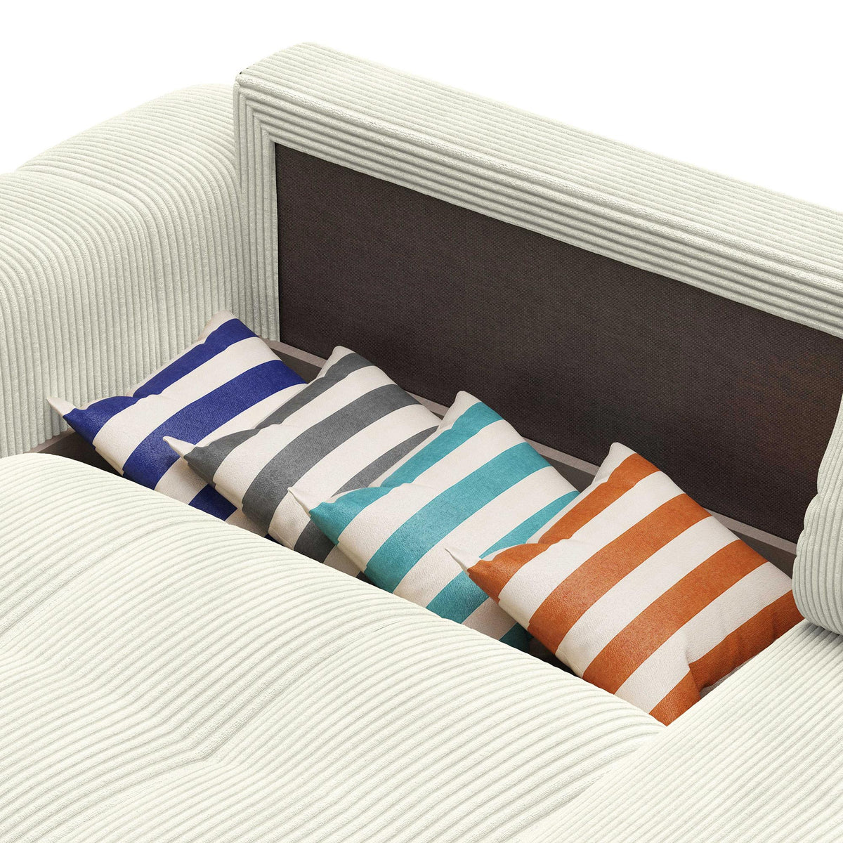 ALYA Canapé d'angle convertible et réversible avec coffre en velours côtelé beige - Canapé d'angle convertible