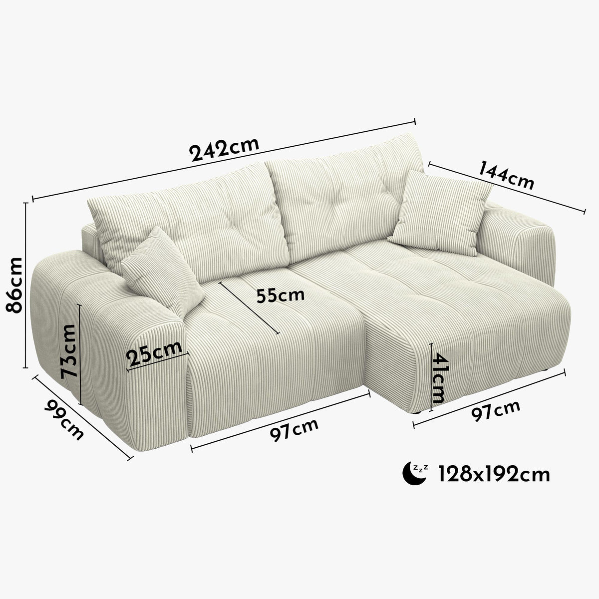 ALYA Canapé d'angle convertible et réversible avec coffre en velours côtelé beige - Canapé d'angle convertible