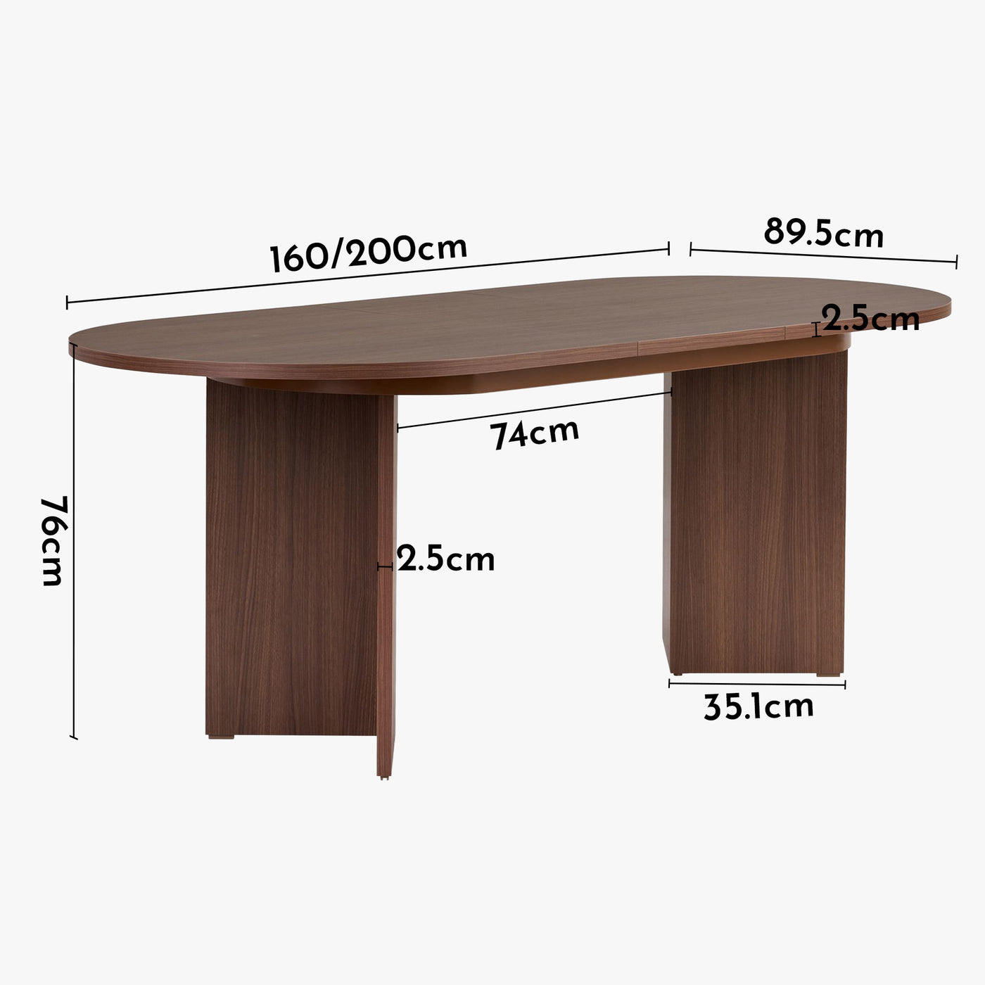 BELORA XL Table à manger extensible ovale couleur bois foncé 160-200 cm