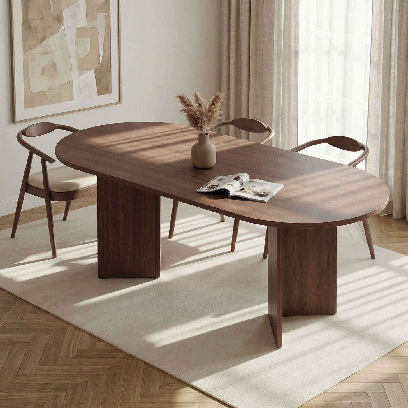 BELORA XL Table à manger extensible ovale couleur bois foncé 160-200 cm