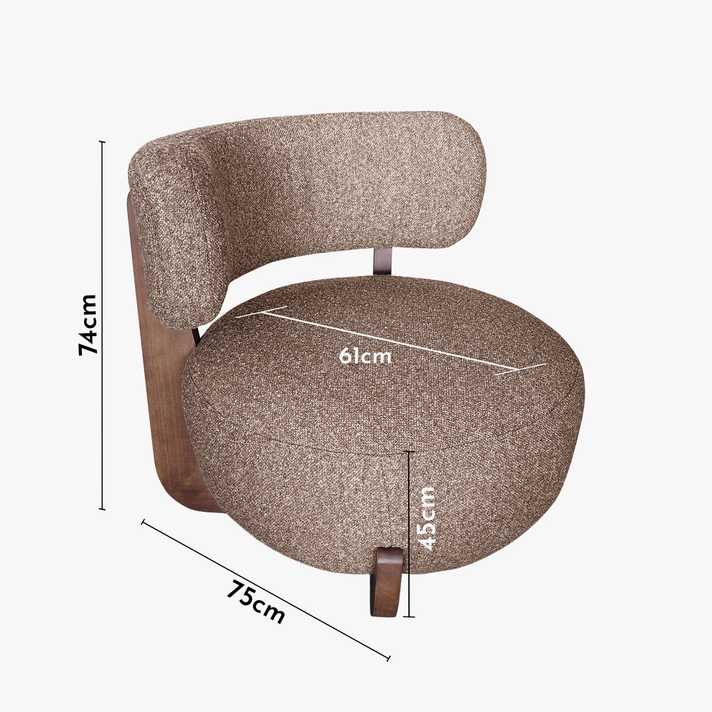 ESTER Fauteuil en tissu texturé taupe pieds en bois foncé