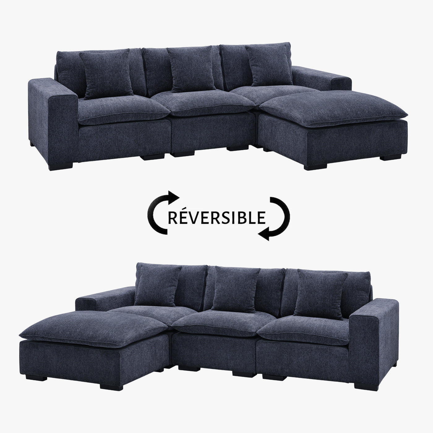 SELENIA Canapé d'angle modulable en tissu bleu