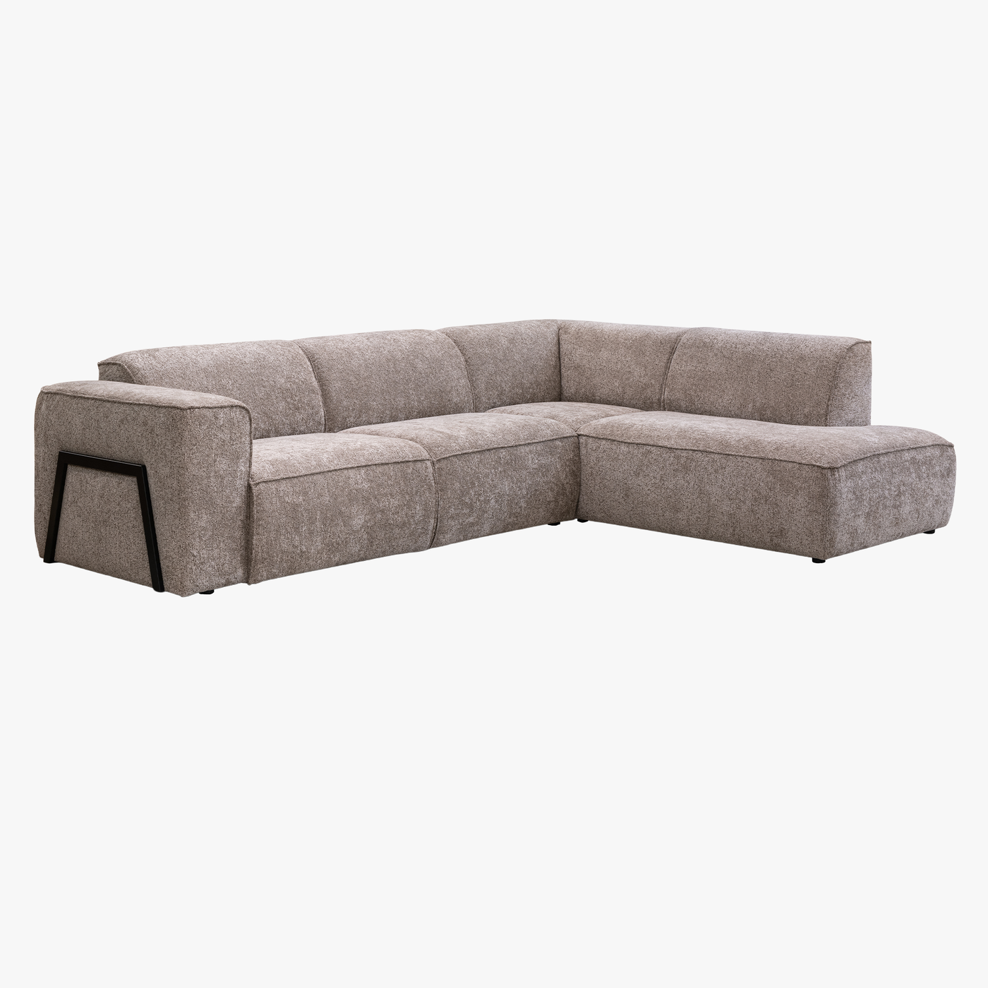 AMANDA Canapé d'angle en tissu taupe avec détail métal noir - Angle droit - Canapés d'angle - Mobilier Deco