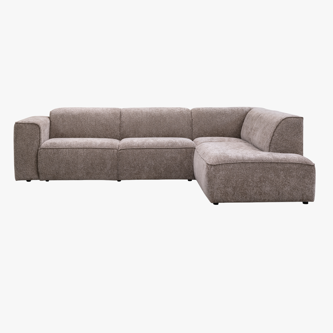AMANDA Canapé d'angle en tissu taupe avec détail métal noir - Angle droit - Canapés d'angle - Mobilier Deco