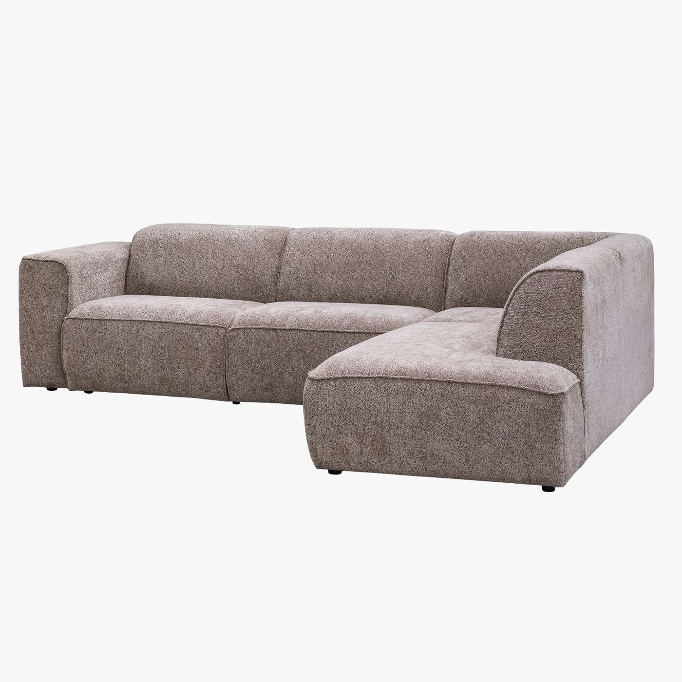 AMANDA Canapé d'angle en tissu taupe avec détail métal noir - Angle droit - Canapés d'angle - Mobilier Deco