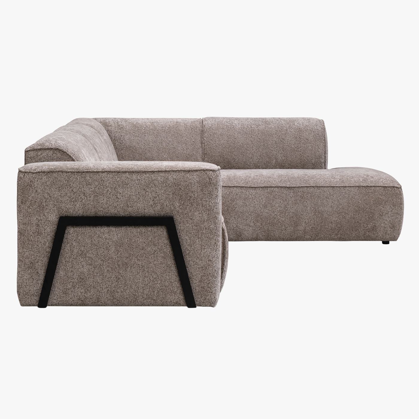 AMANDA Canapé d'angle en tissu taupe avec détail métal noir - Angle droit - Canapés d'angle - Mobilier Deco