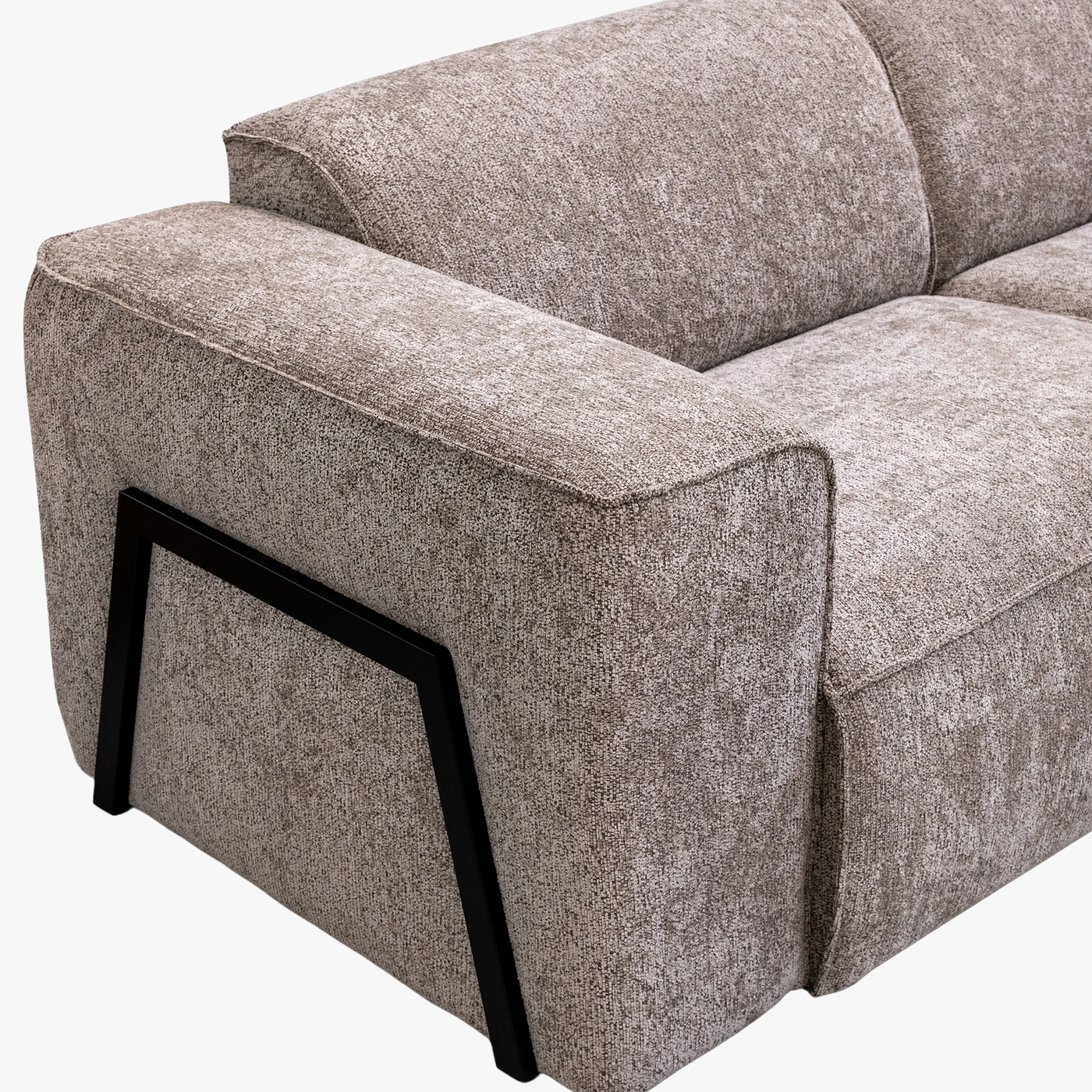 AMANDA Canapé d'angle en tissu taupe avec détail métal noir - Angle droit - Canapés d'angle - Mobilier Deco