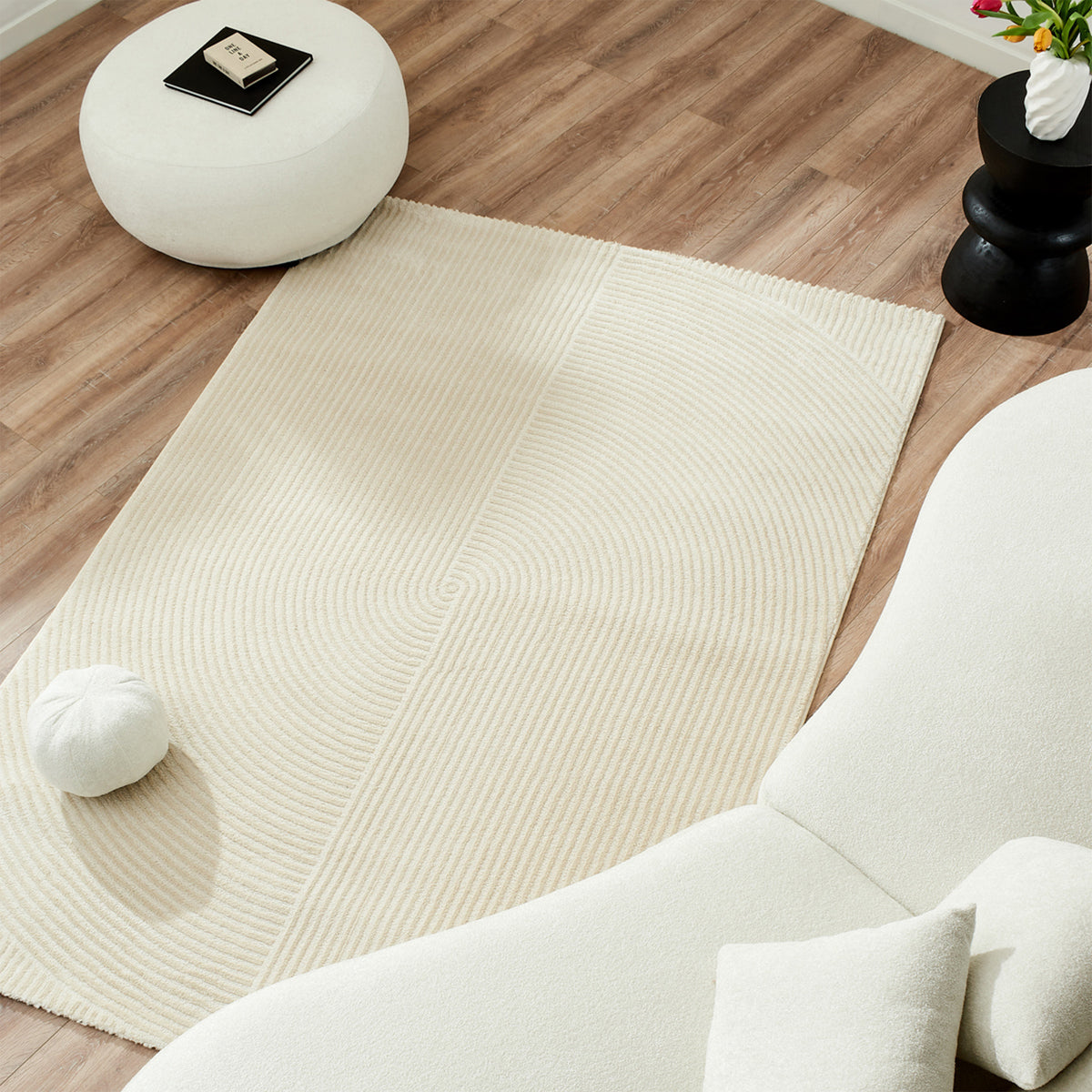 BIANCA Tapis en tissu à motif en relief blanc écru - 160x230 cm