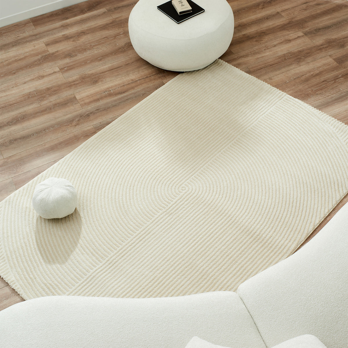 BIANCA Tapis en tissu à motif en relief blanc écru - 160x230 cm