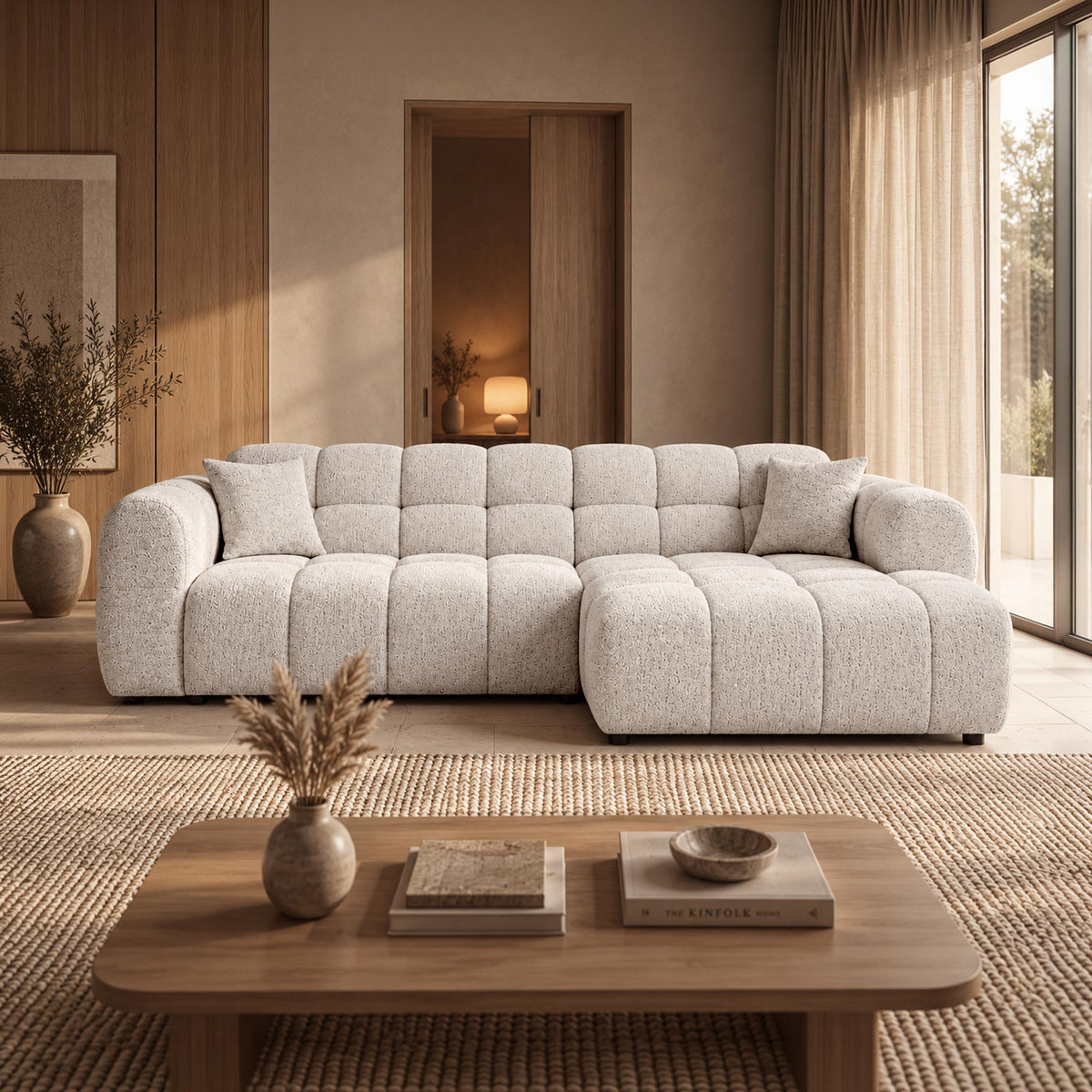 RUBY Canapé d'angle en tissu beige - Angle droit
