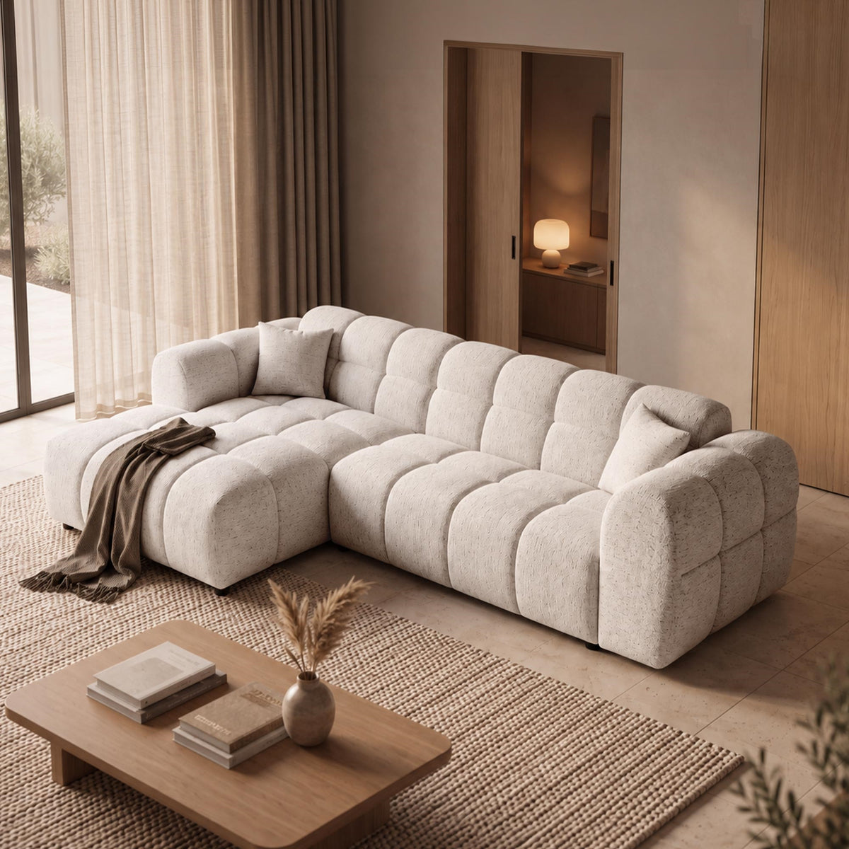 RUBY Canapé d'angle en tissu beige - Angle gauche