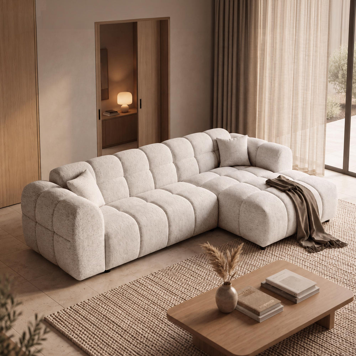 RUBY Canapé d'angle en tissu beige - Angle droit