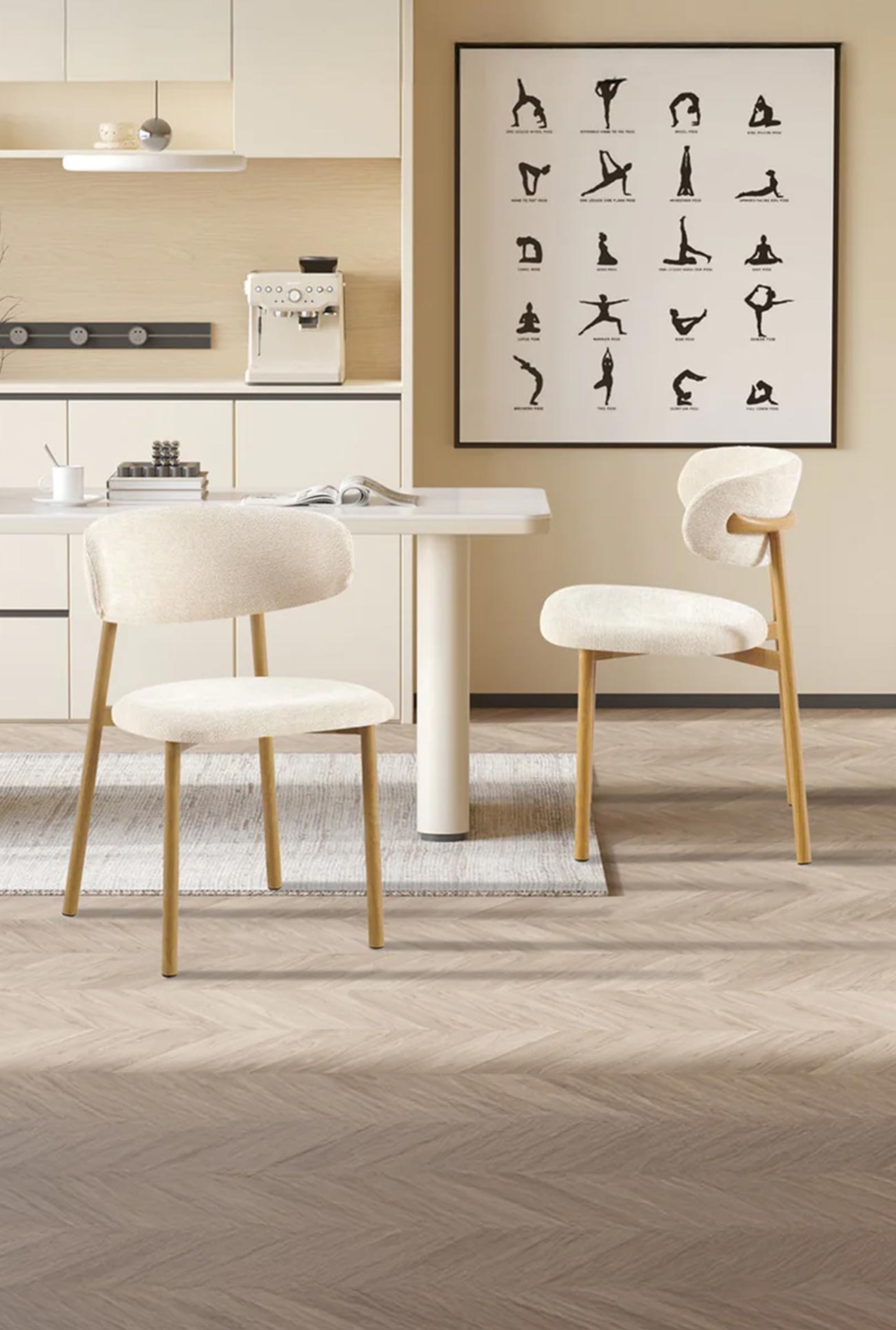 COCO - Lots de 2 chaises de repas tissu pieds couleur bois