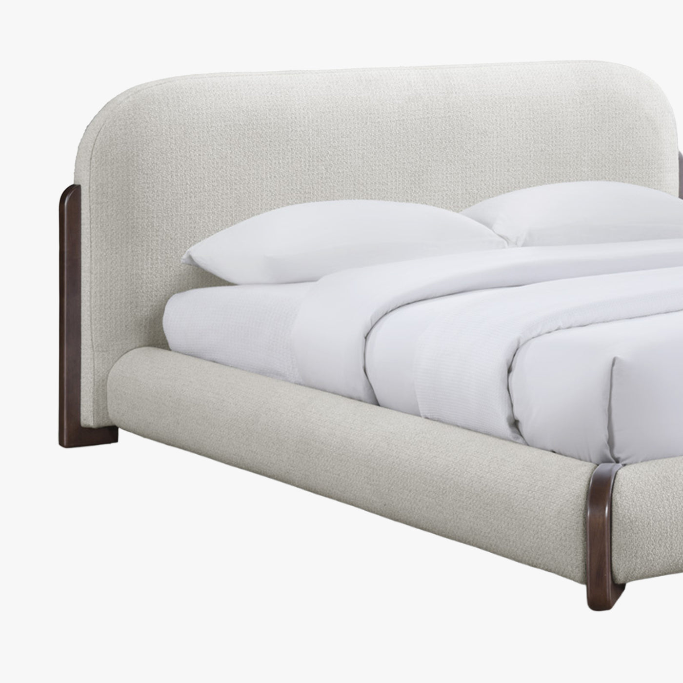 DELYA Lit double en tissu beige et bois foncé 180x200 cm