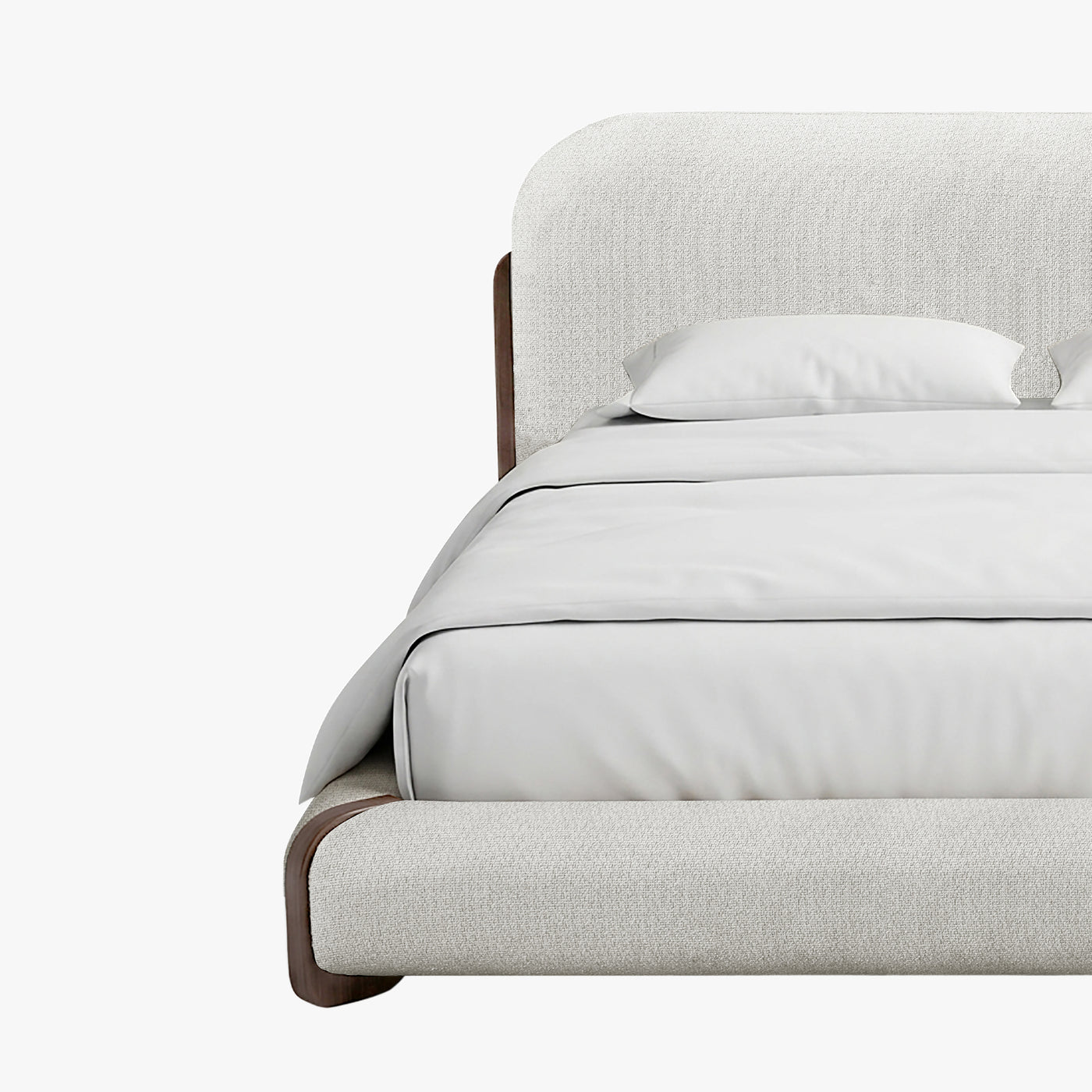 DELYA Lit double en tissu beige et bois foncé 140x190 cm