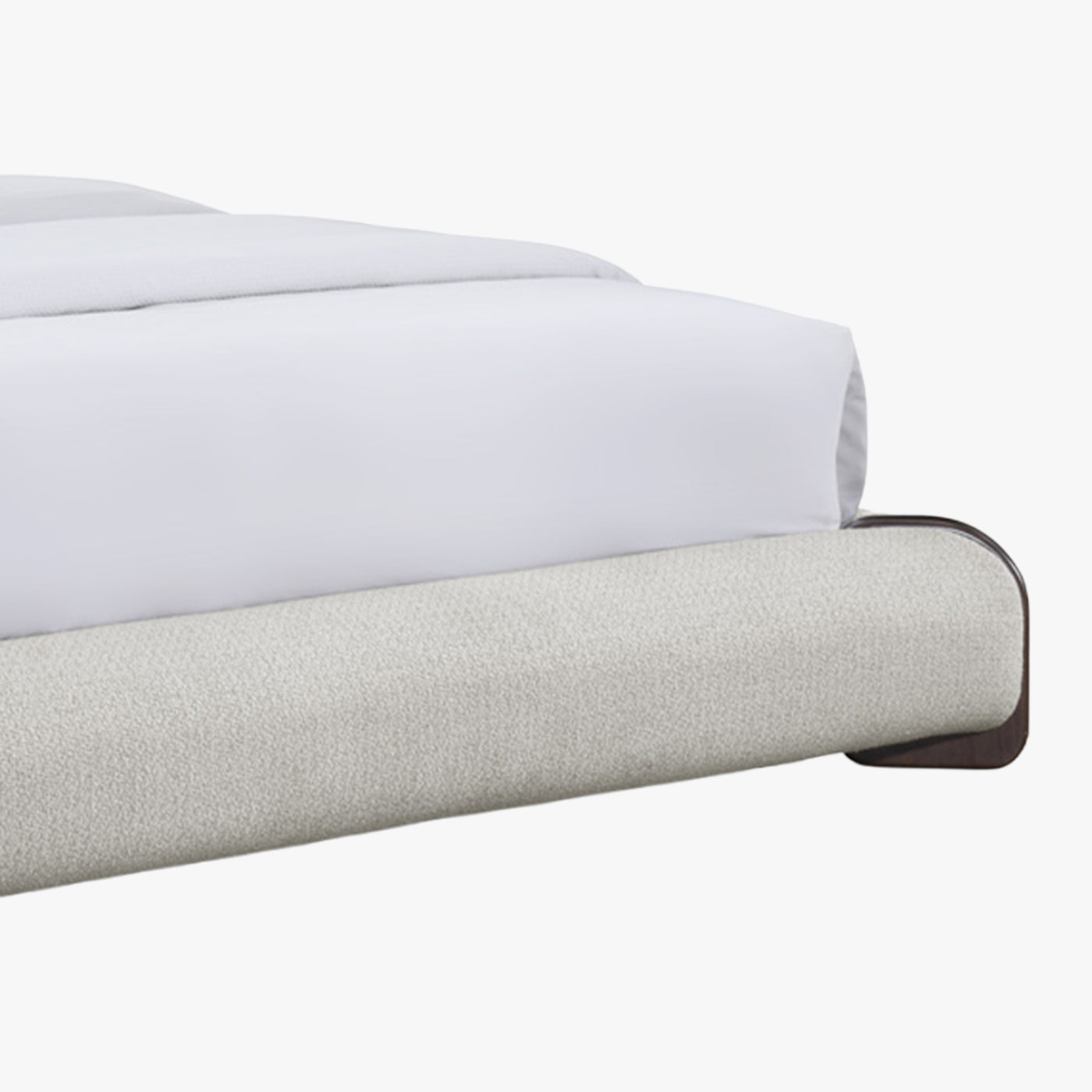 DELYA Lit double en tissu beige et bois foncé 160x200 cm