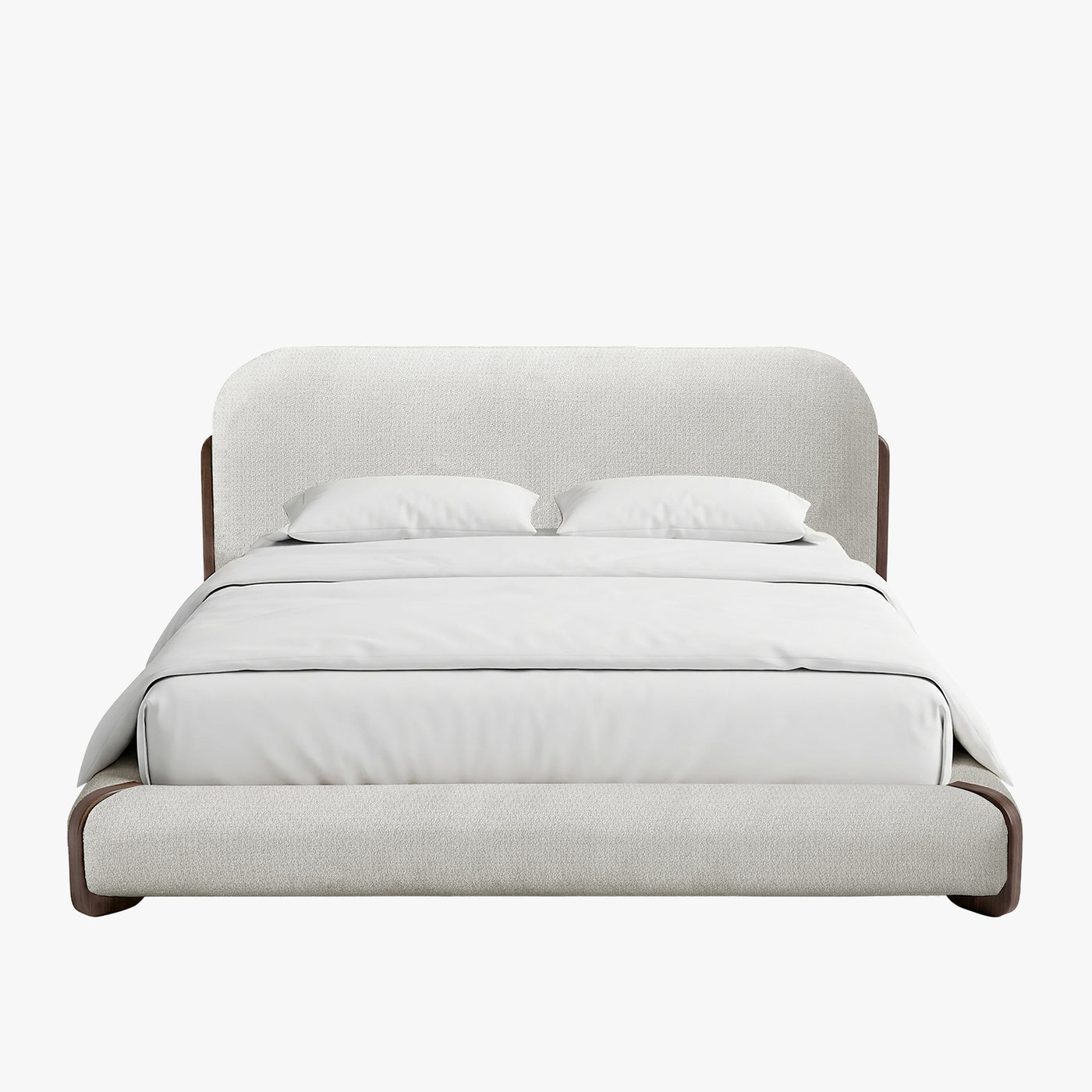 DELYA Lit double en tissu beige et bois foncé 140x190 cm