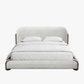 DELYA Lit double en tissu beige et bois foncé 160x200 cm