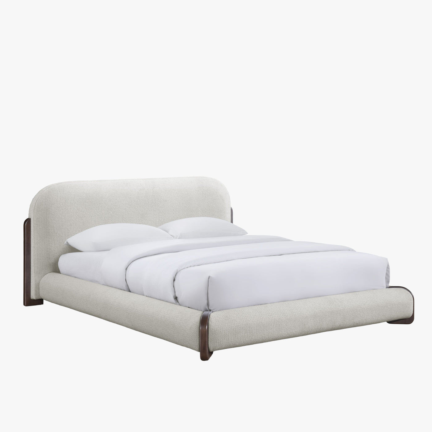 DELYA Lit double en tissu beige et bois foncé 180x200 cm
