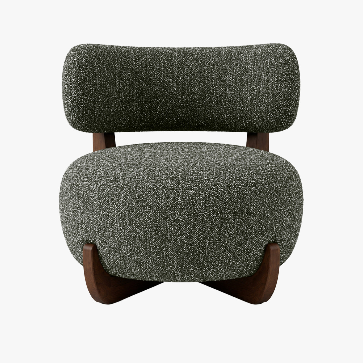 ESTER Fauteuil en tissu texturé vert pieds en bois foncé