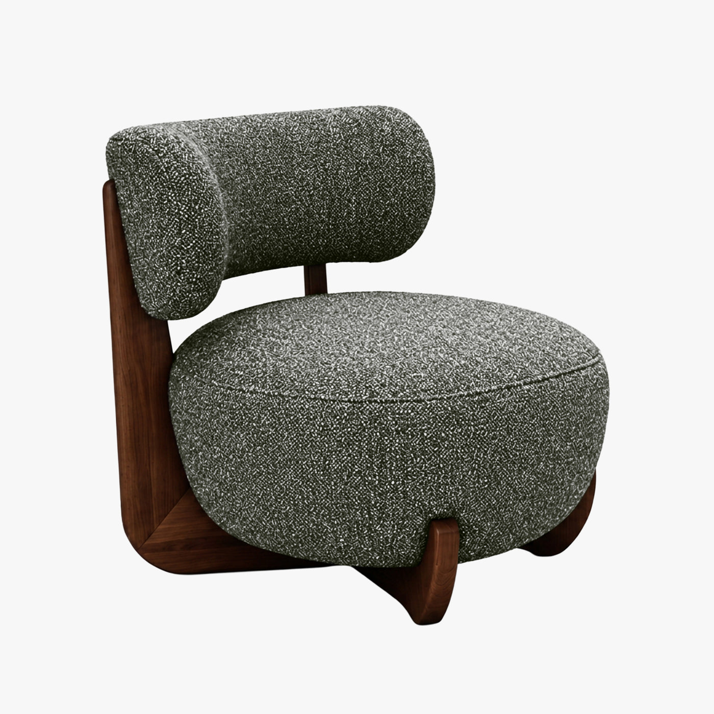 ESTER Fauteuil en tissu texturé vert pieds en bois foncé