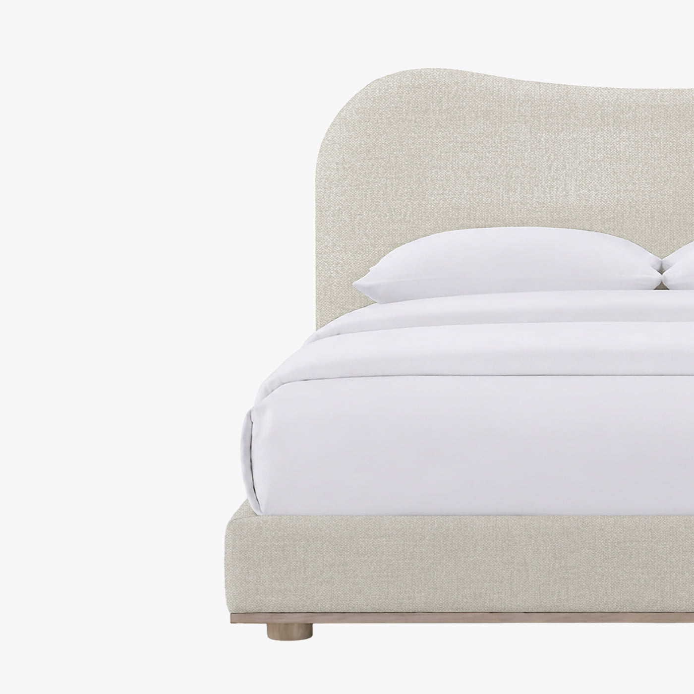 NALY Lit double en tissu beige et bois clair 140x190 cm