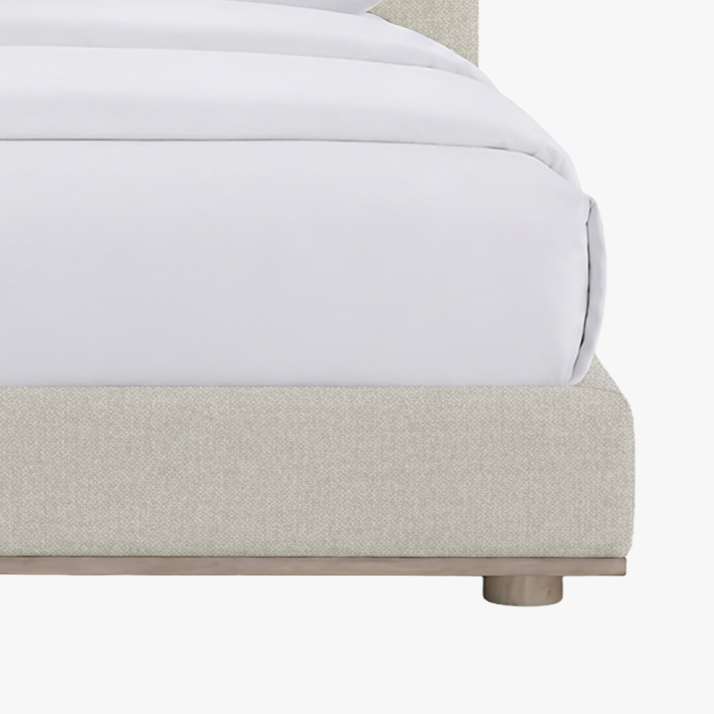 NALY Lit double en tissu beige et bois clair 140x190 cm