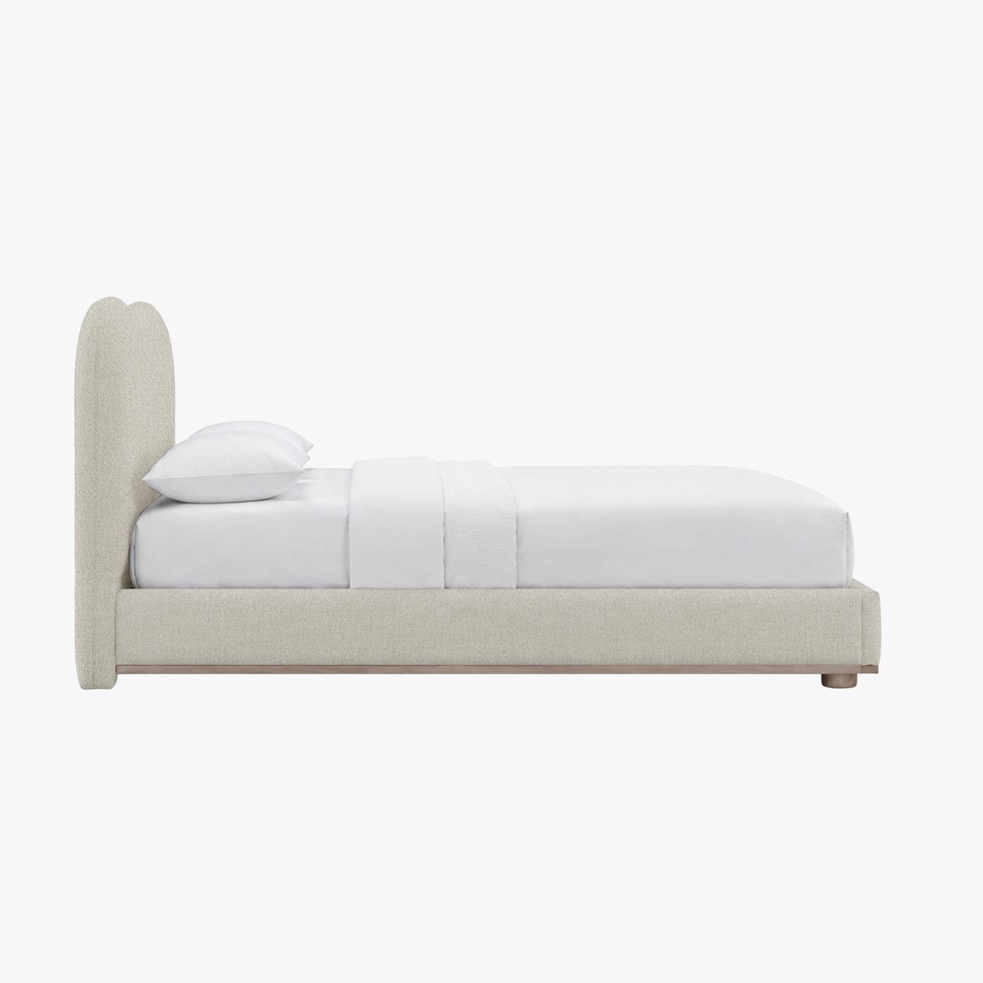 NALY Lit double en tissu beige et bois clair 140x190 cm