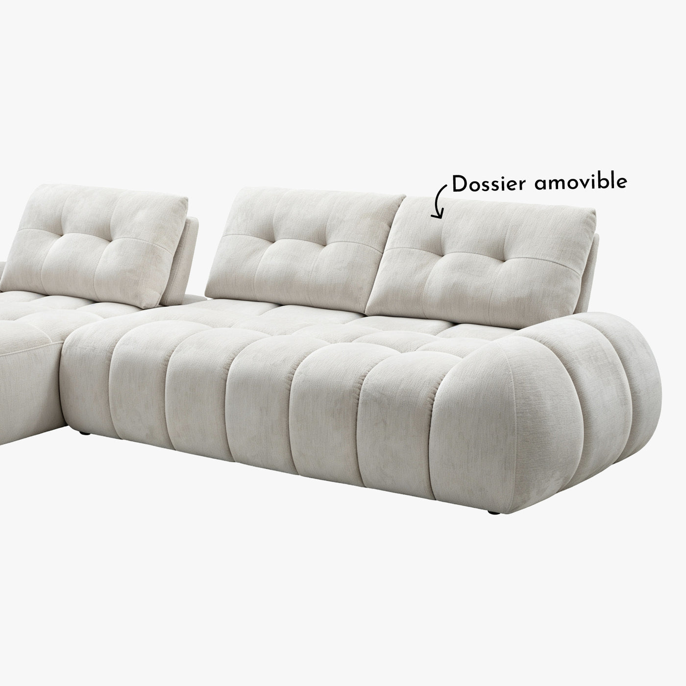 KESSY Canapé d'angle avec dossier amovible en tissu capitonné beige - Angle gauche