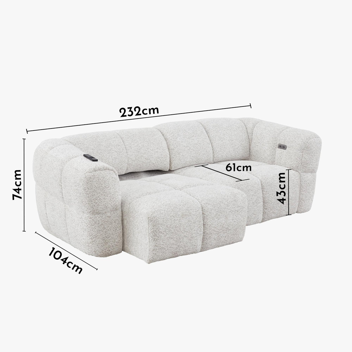NALA Canapé 3 places relax électrique avec assises coulissantes en tissu beige
