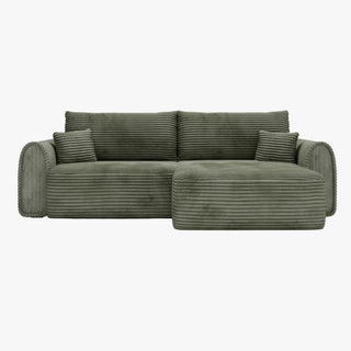 ADELE Canapé d'angle convertible et réversible avec coffre en velours côtelé vert