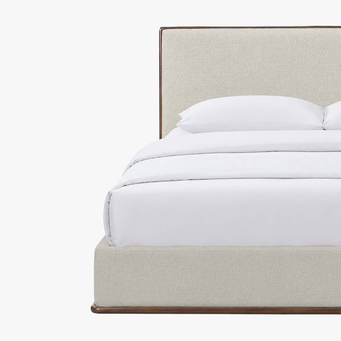NORIA Lit double en tissu beige et bois foncé 140x190 cm