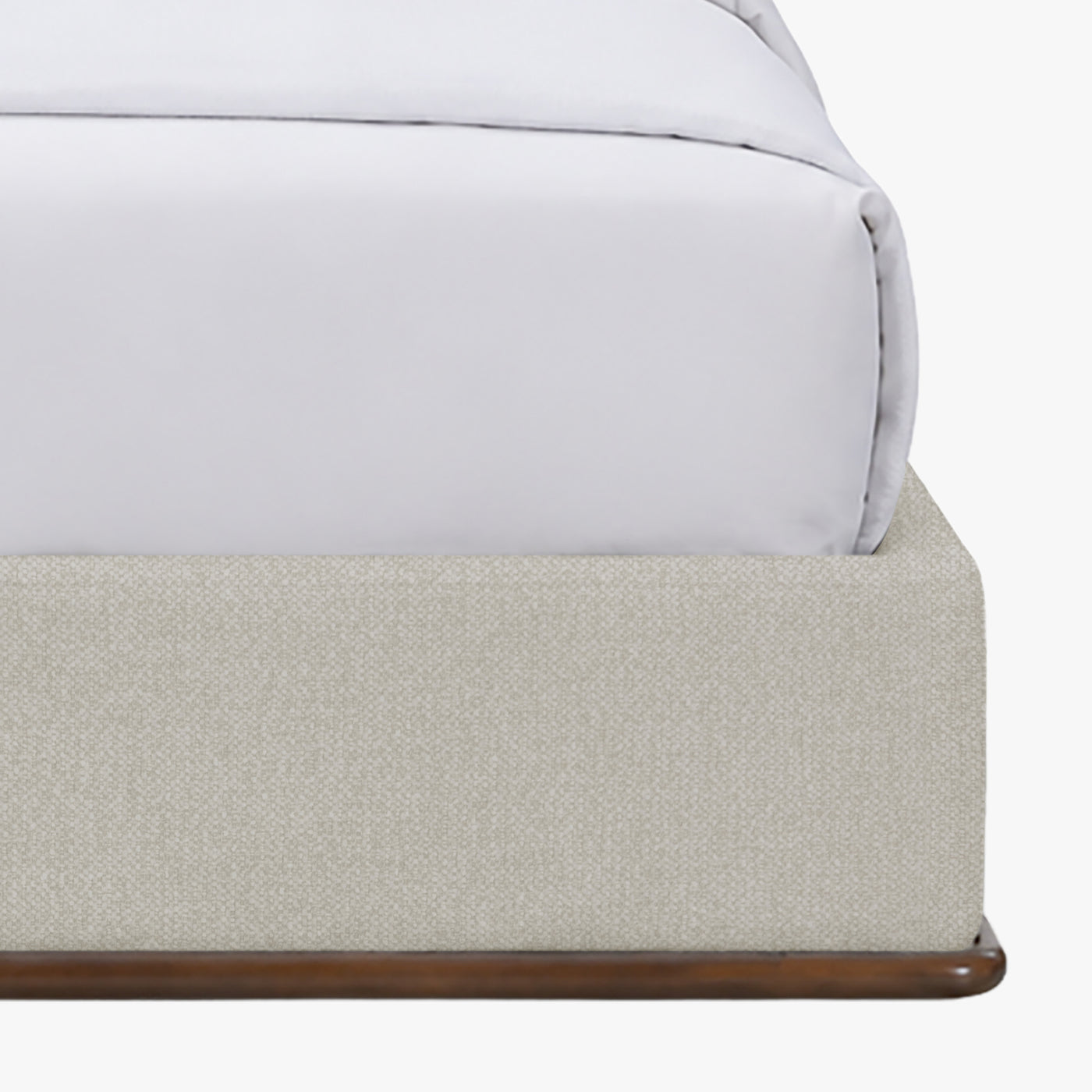 NORIA Lit double en tissu beige et bois foncé 140x190 cm