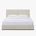 NORIA Lit double en tissu beige et bois foncé 160x200 cm